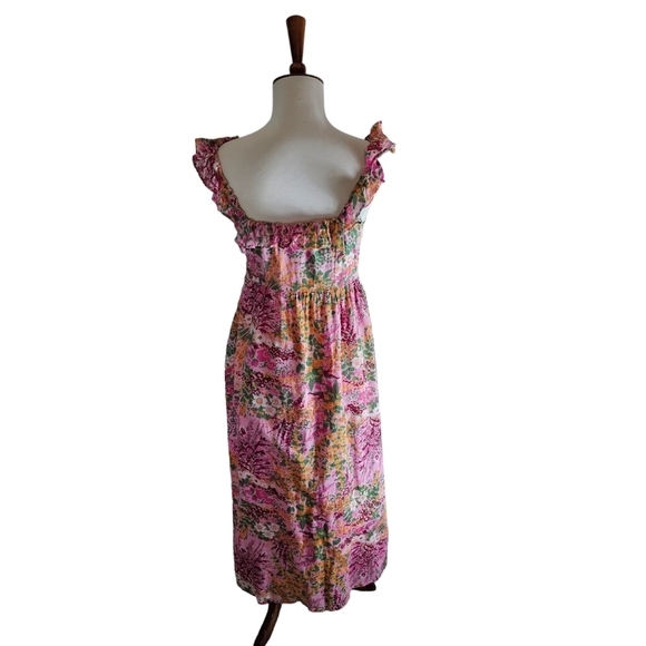 Banjanan Alexa Floral Ruffle Midi Dress Pink Small Preowned - Picture 5 of 11